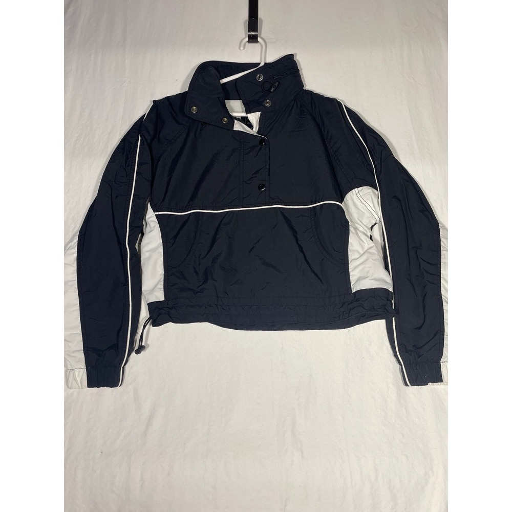 Abercrombie & Fitch Womens Navy Blue White Colorblock Cropped Windbreaker Small
